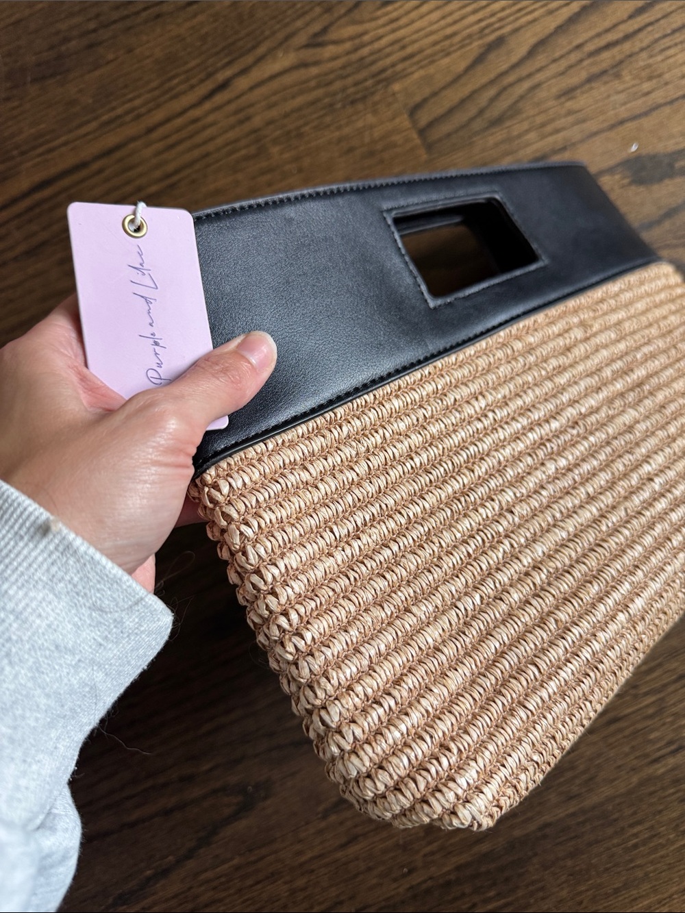 Woven Straw Clutch with Black Trim NWT - Picture 3 of 3